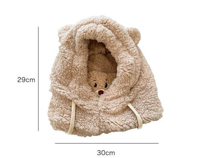 Cartoon Bear Ear Lamb Beanie Hat With Mask Warm Balaclava Winter Thickened Ear Protection Autumn Skullies Beanies for Girl - Amazhona 