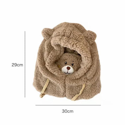 Cartoon Bear Ear Lamb Beanie Hat With Mask Warm Balaclava Winter Thickened Ear Protection Autumn Skullies Beanies for Women Girl - Amazhona 