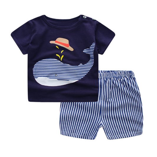 Cartoon Clothing Baby Boy Summer Clothes T-shirt Baby Girl Casual Clothing Sets - Amazhona 