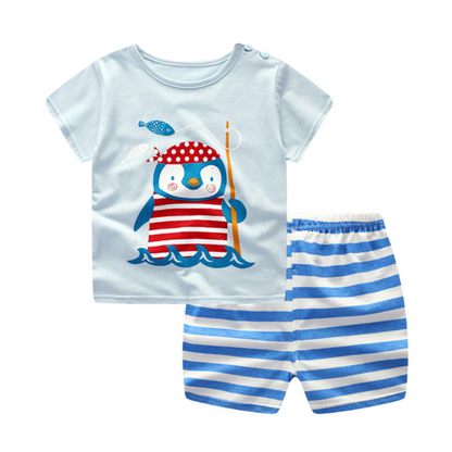 Cartoon Clothing Baby Boy Summer Clothes T-shirt Baby Girl Casual Clothing Sets - Amazhona 