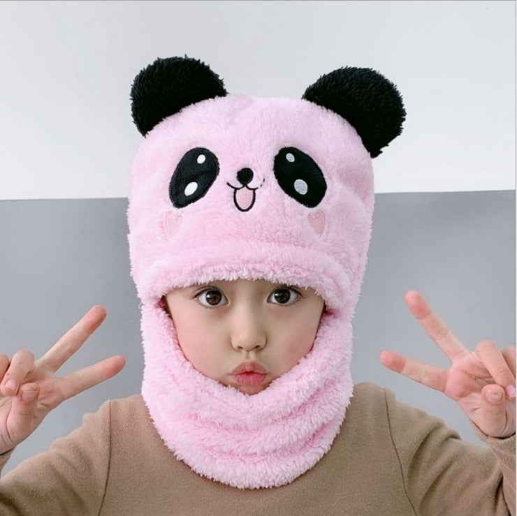 Cartoon Hat for Girls Boys Scarf Thicken Cap Newborn Photography Double Fleece Baby Stuff Winter Children hat Kids Caps - Amazhona 