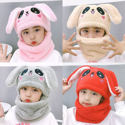 Cartoon Hat for Girls Boys Scarf Thicken Cap Newborn Photography Double Fleece Baby Stuff Winter Children hat Kids Caps - Amazhona 