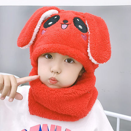 Cartoon Hat for Girls Boys Scarf Thicken Cap Newborn Photography Double Fleece Baby Stuff Winter Children hat Kids Caps - Amazhona 