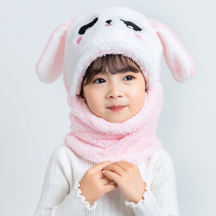 Cartoon Hat for Girls Boys Scarf Thicken Cap Newborn Photography Double Fleece Baby Stuff Winter Children hat Kids Caps - Amazhona 