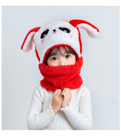 Cartoon Hat for Girls Boys Scarf Thicken Cap Newborn Photography Double Fleece Baby Stuff Winter Children hat Kids Caps - Amazhona 