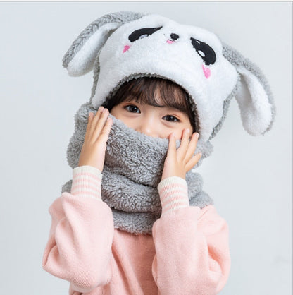 Cartoon Hat for Girls Boys Scarf Thicken Cap Newborn Photography Double Fleece Baby Stuff Winter Children hat Kids Caps - Amazhona 