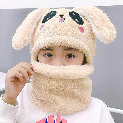 Cartoon Hat for Girls Boys Scarf Thicken Cap Newborn Photography Double Fleece Baby Stuff Winter Children hat Kids Caps - Amazhona 