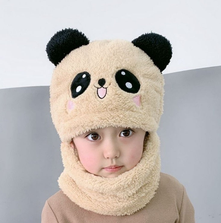 Cartoon Hat for Girls Boys Scarf Thicken Cap Newborn Photography Double Fleece Baby Stuff Winter Children hat Kids Caps - Amazhona 