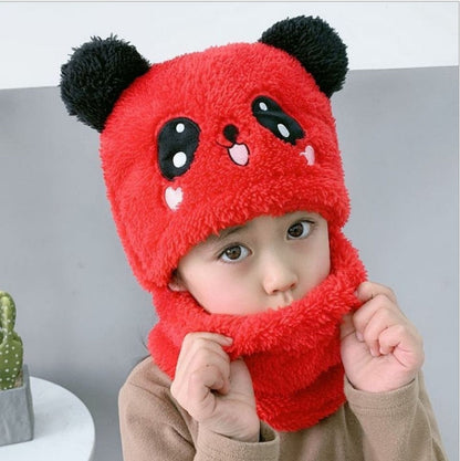 Cartoon Hat for Girls Boys Scarf Thicken Cap Newborn Photography Double Fleece Baby Stuff Winter Children hat Kids Caps - Amazhona 