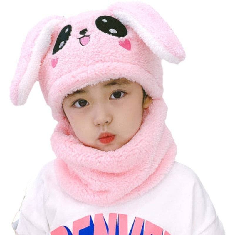 Cartoon Hat for Girls Boys Scarf Thicken Cap Newborn Photography Double Fleece Baby Stuff Winter Children hat Kids Caps - Amazhona 