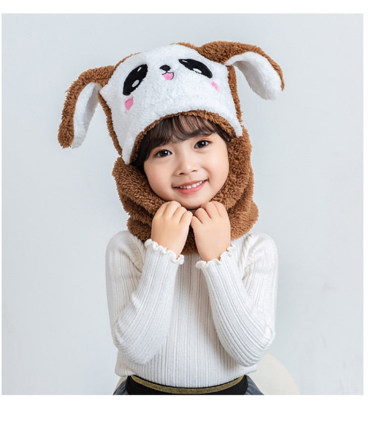 Cartoon Hat for Girls Boys Scarf Thicken Cap Newborn Photography Double Fleece Baby Stuff Winter Children hat Kids Caps - Amazhona 