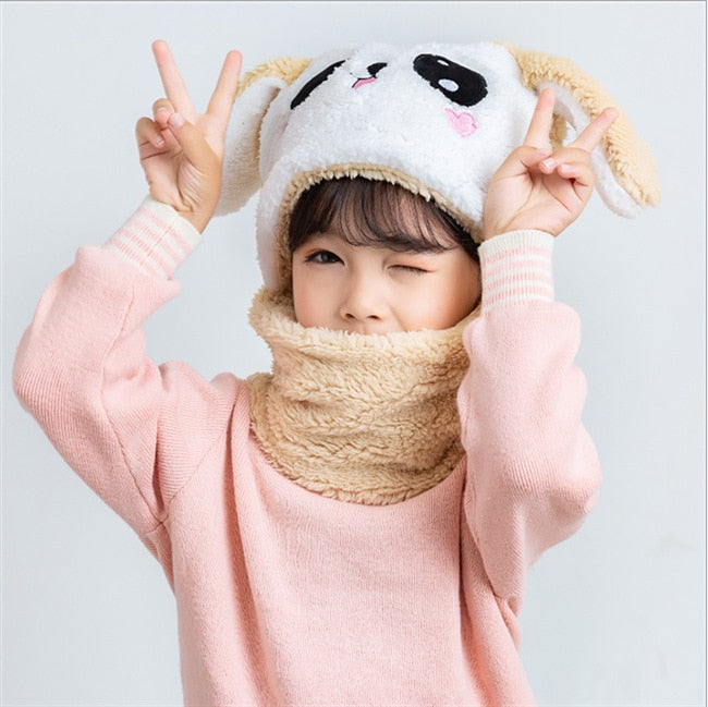 Cartoon Hat for Girls Boys Scarf Thicken Cap Newborn Photography Double Fleece Baby Stuff Winter Children hat Kids Caps - Amazhona 