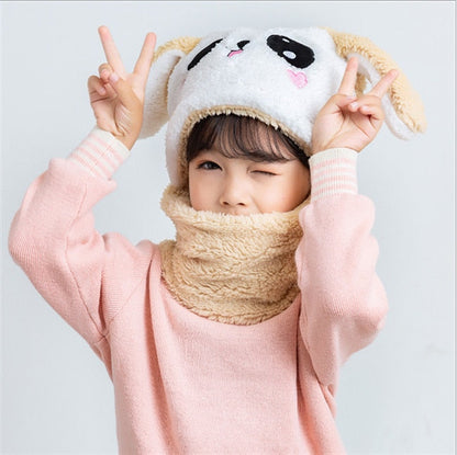 Cartoon Hat for Girls Boys Scarf Thicken Cap Newborn Photography Double Fleece Baby Stuff Winter Children hat Kids Caps - Amazhona 