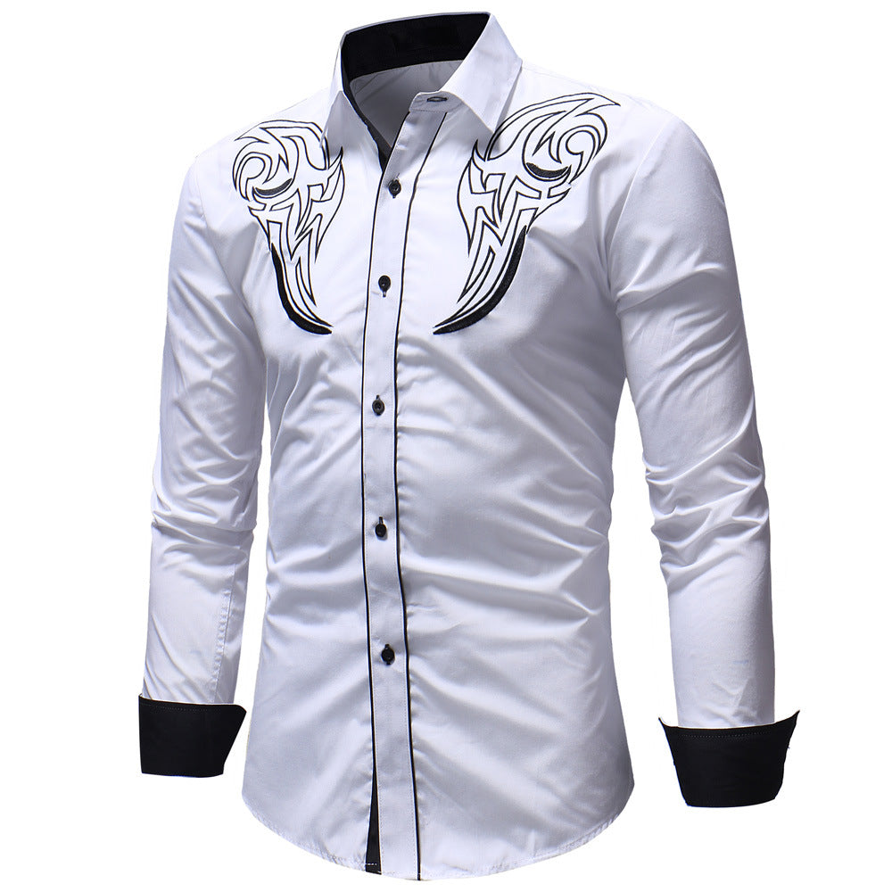 Casual Embroidery Printed Long Lapel Men Shirt - Amazhona 