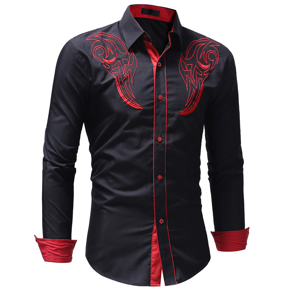 Casual Embroidery Printed Long Lapel Men Shirt - Amazhona 