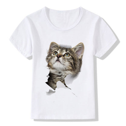 Casual Short-sleeved Cat 3d Printed Children's T-shirt - Amazhona 