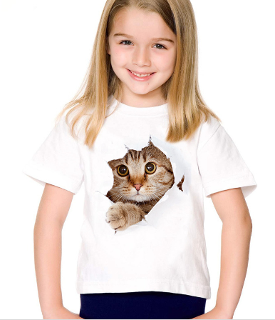 Casual Short-sleeved Cat 3d Printed Children's T-shirt - Amazhona 