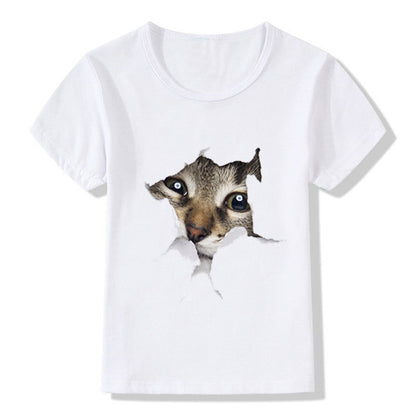 Casual Short-sleeved Cat 3d Printed Children's T-shirt - Amazhona 