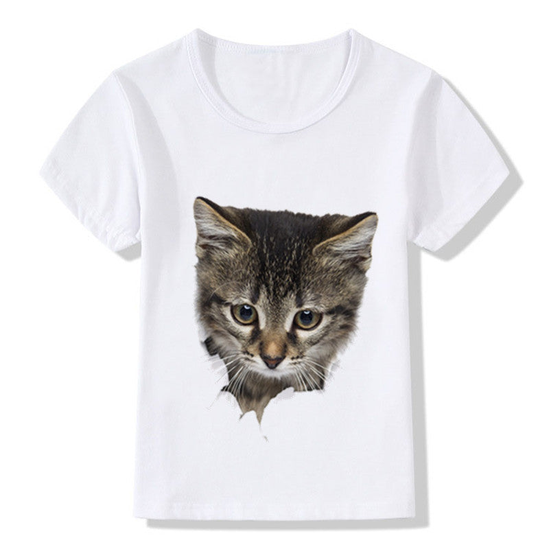 Casual Short-sleeved Cat 3d Printed Children's T-shirt - Amazhona 