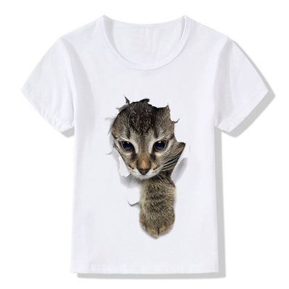 Casual Short-sleeved Cat 3d Printed Children's T-shirt - Amazhona 