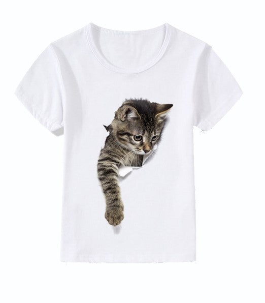 Casual Short-sleeved Cat 3d Printed Children's T-shirt - Amazhona 