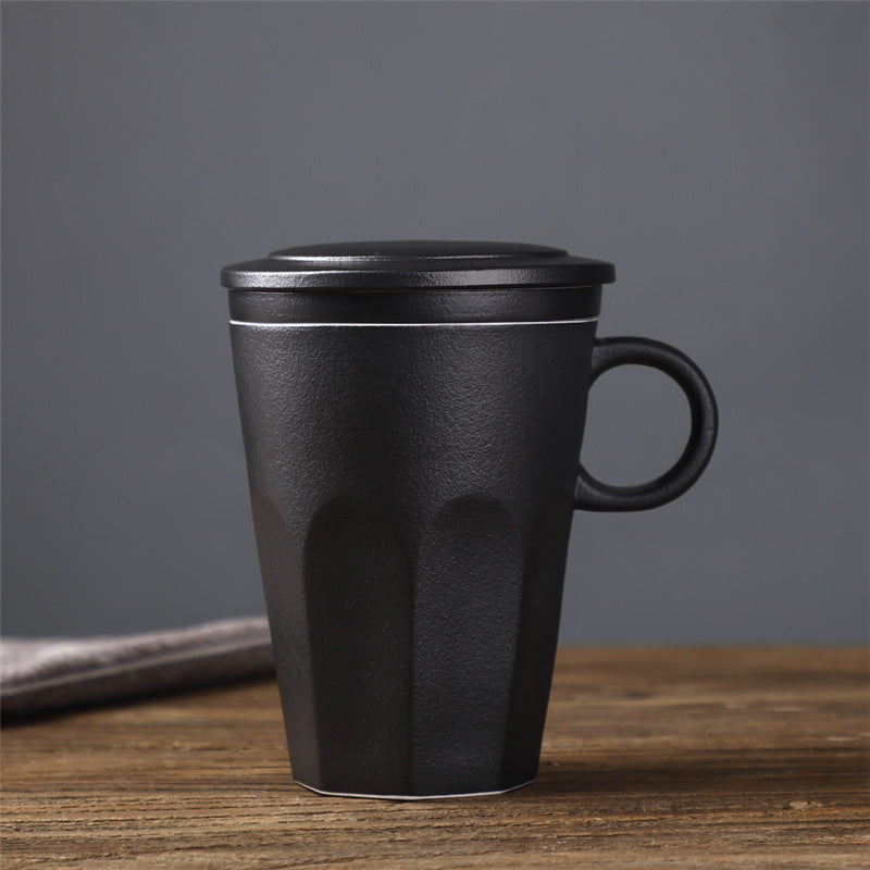 Ceramic Large Capacity Mug Custom Japanese Stoneware Office Cup Wooden Handle Gift Cup With Lid Tea Separation - Amazhona 