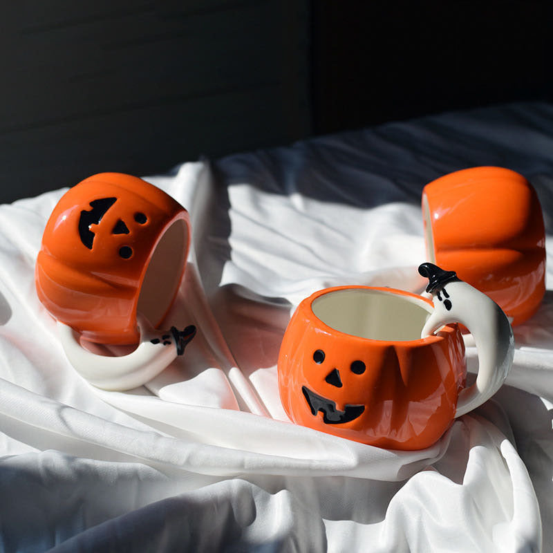 Ceramic Pumpkin Cup Cartoon Ghost Water Cup Mug Halloween Gift - Amazhona 