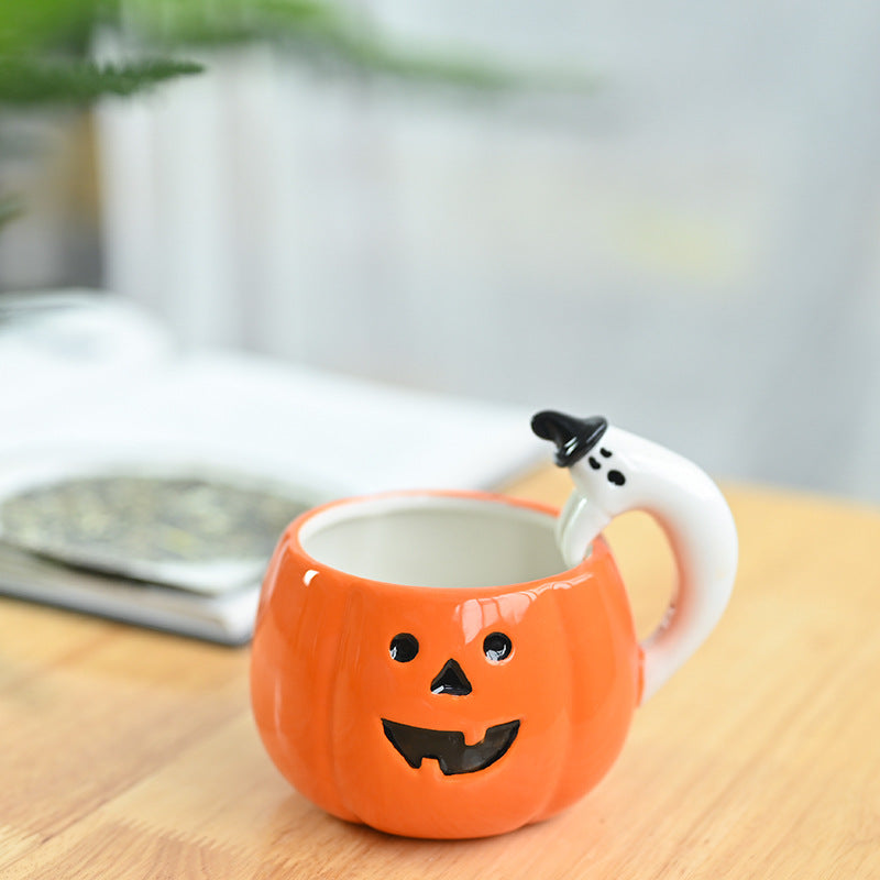 Ceramic Pumpkin Cup Cartoon Ghost Water Cup Mug Halloween Gift - Amazhona 