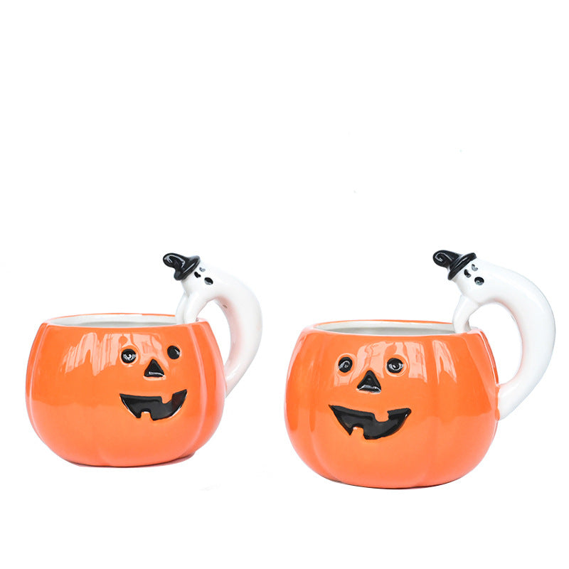 Ceramic Pumpkin Cup Cartoon Ghost Water Cup Mug Halloween Gift - Amazhona 