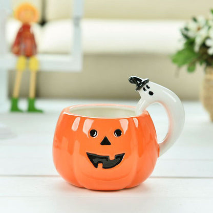 Ceramic Pumpkin Cup Cartoon Ghost Water Cup Mug Halloween Gift - Amazhona 