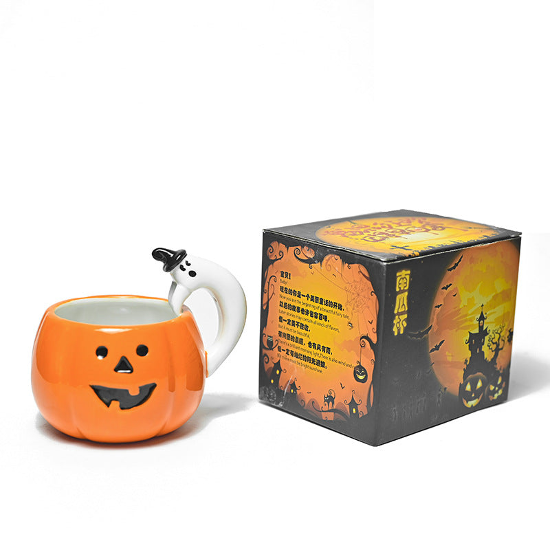 Ceramic Pumpkin Cup Cartoon Ghost Water Cup Mug Halloween Gift - Amazhona 