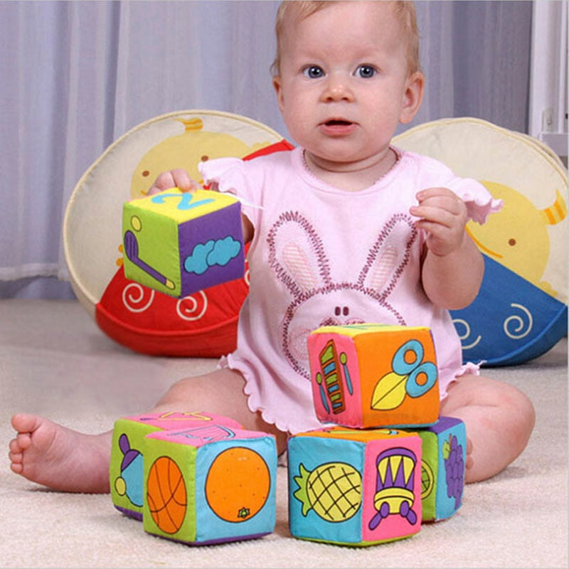 Children Cloth Building Blocks New Infant Baby Cloth Doll Soft Rattle Early Educational Baby Toy Soft Plush Set Cube - Amazhona 