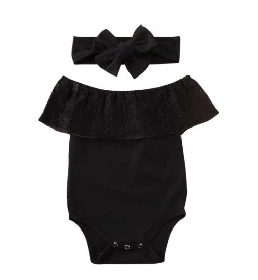 Children'S Black Lace Strapless Shirt Jumpsuit and  Headband Summer Baby Suit - Amazhona 