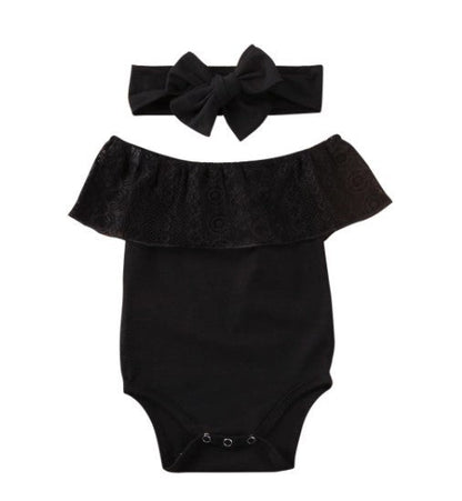 Children'S Black Lace Strapless Shirt Jumpsuit and  Headband Summer Baby Suit - Amazhona 