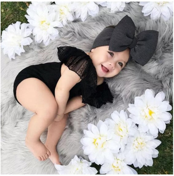 Children'S Black Lace Strapless Shirt Jumpsuit and  Headband Summer Baby Suit - Amazhona 