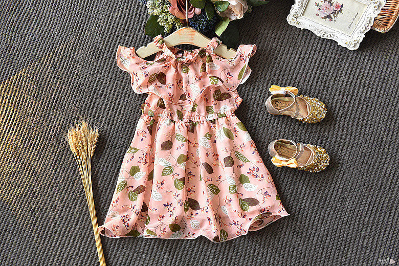 Children'S Dress Girls' Korean Summer New 2021 Children'S Wear Lotus Leaf Neck Sling Bohemia Skirt - Amazhona 