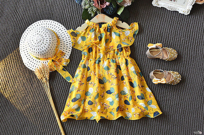 Children'S Dress Girls' Korean Summer New 2021 Children'S Wear Lotus Leaf Neck Sling Bohemia Skirt - Amazhona 