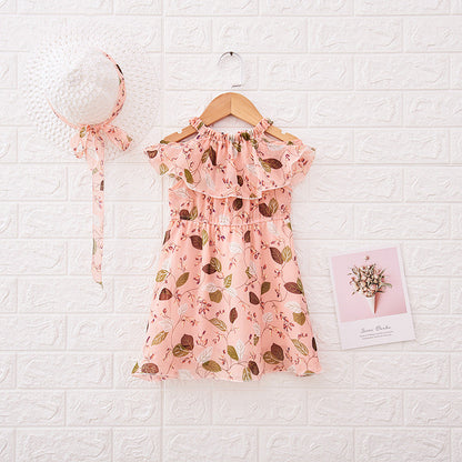 Children'S Dress Girls' Korean Summer New 2021 Children'S Wear Lotus Leaf Neck Sling Bohemia Skirt - Amazhona 