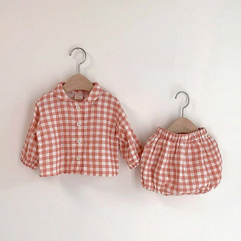 Children's Clothes Baby Romper Western Style Plaid Long-sleeved Suit - Amazhona 