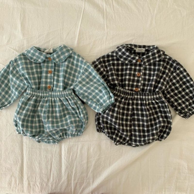 Children's Clothes Baby Romper Western Style Plaid Long-sleeved Suit - Amazhona 