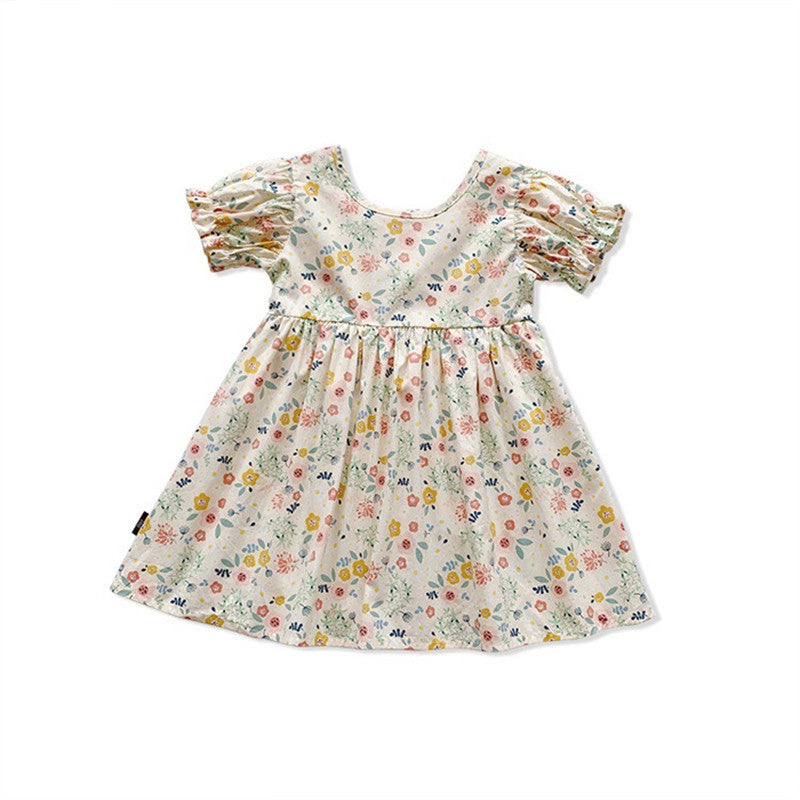 Children's Clothing Girls Floral Dress Pastoral Style Princess Dress - Amazhona 