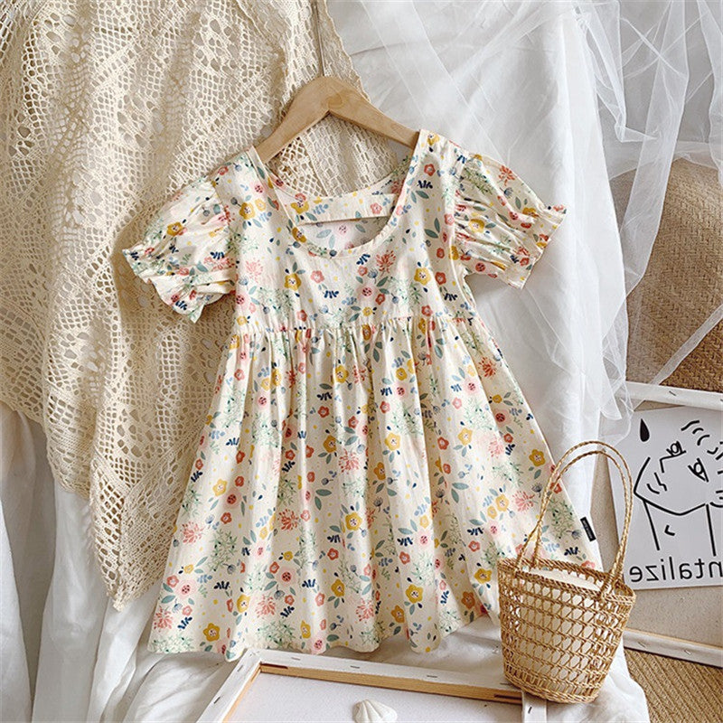 Children's Clothing Girls Floral Dress Pastoral Style Princess Dress - Amazhona 