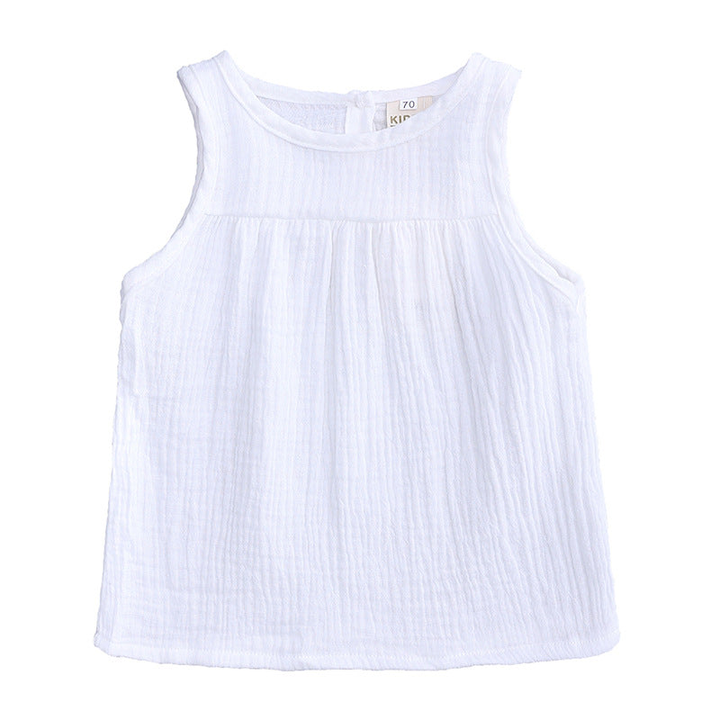 Children's Dlothing Europe And the United States All-match Cotton And Linen Vest Top T-shirt Sleeveless Pullover - Amazhona 