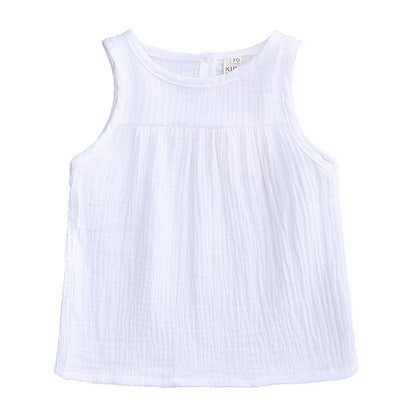 Children's Dlothing Europe And the United States All-match Cotton And Linen Vest Top T-shirt Sleeveless Pullover - Amazhona 