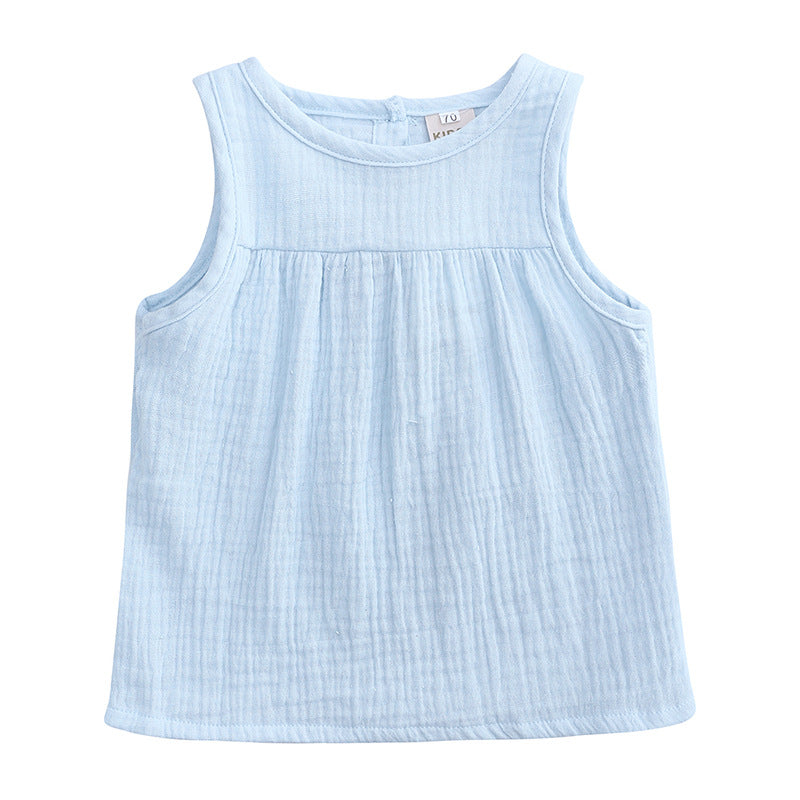 Children's Dlothing Europe And the United States All-match Cotton And Linen Vest Top T-shirt Sleeveless Pullover - Amazhona 