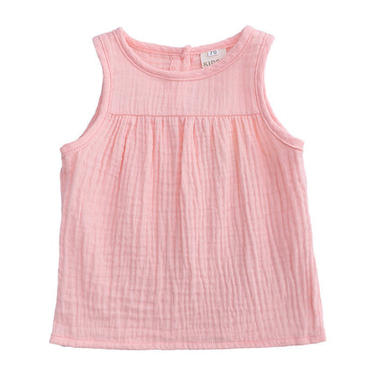 Children's Dlothing Europe And the United States All-match Cotton And Linen Vest Top T-shirt Sleeveless Pullover - Amazhona 