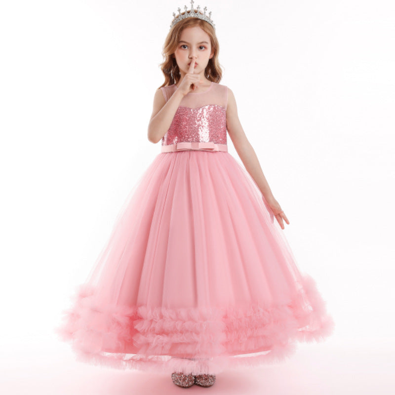 Children's Dress Dress Skirt Summer Girls Sequined Wedding Dress Embroidered Mesh Princess Tutu Skirt - Amazhona 