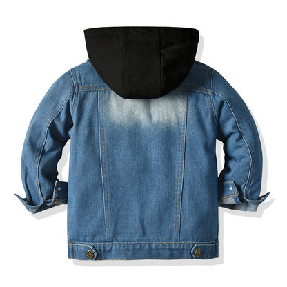 Children's Fake Two-piece Denim Jacket, Children's Hooded Fashion Casual Top - Amazhona 