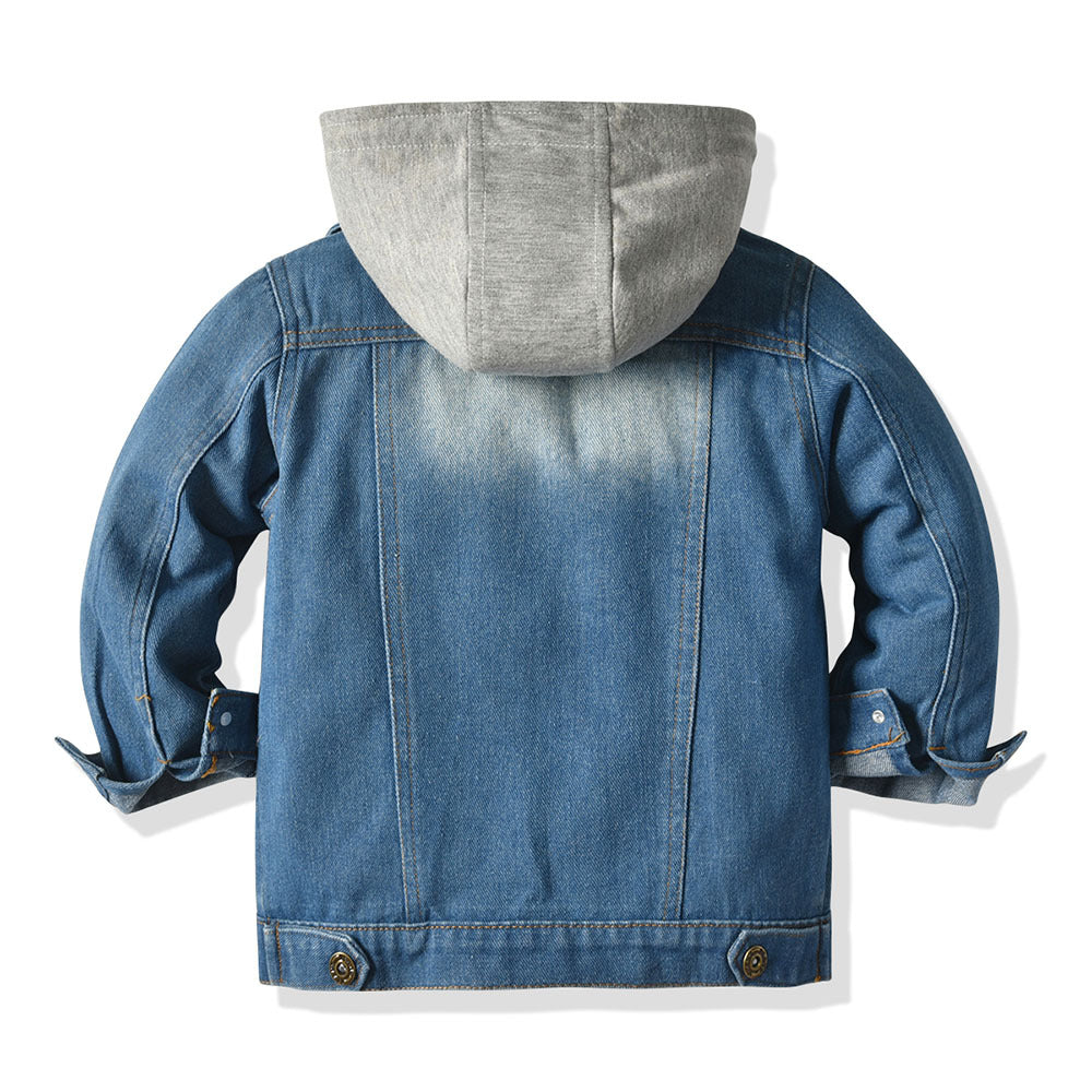 Children's Fake Two-piece Denim Jacket, Children's Hooded Fashion Casual Top - Amazhona 