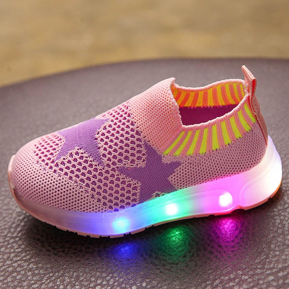 Children's Light Shoes Girls Casual Shoes Girls Flying Weaving Shoes Stars Shoes Shoes Children's Shoes Net Shoes - Amazhona 